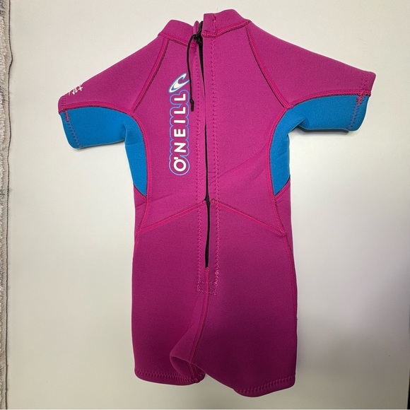 O’Neil Toddler Size 1 Wetsuit Back Zip Berry Pink Shorts Short Sleeves 50+ UPF - Picture 4 of 6
